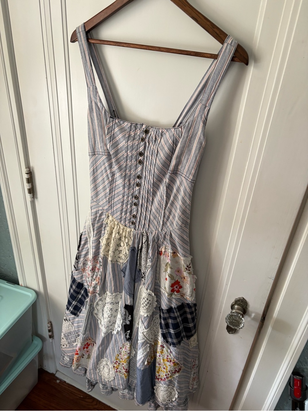 Pilcro Blue and White Patchwork Midi Dress - Picture 6 of 13